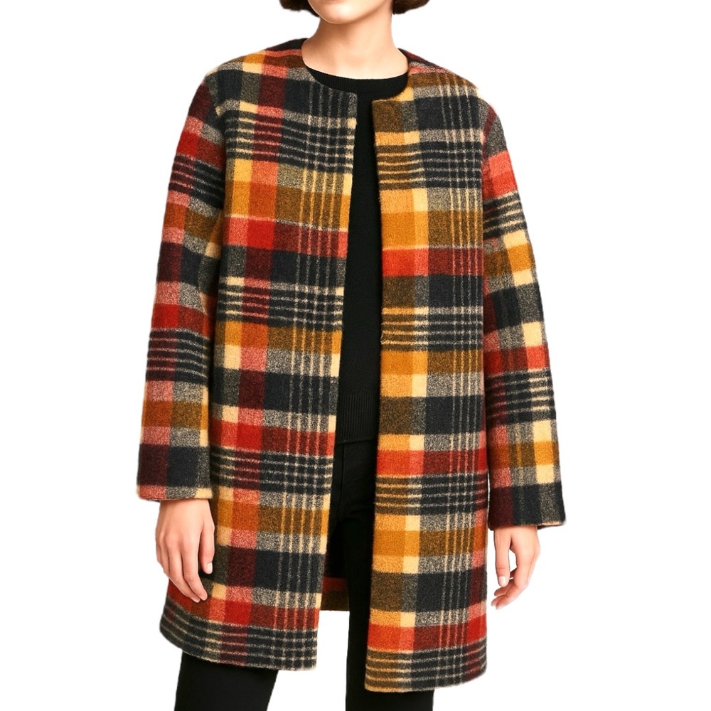 Cynthia Rowley Plaid Boucle Wool Blend Duster Long Coat Jacket Womens Medium‎ - Picture 12 of 12